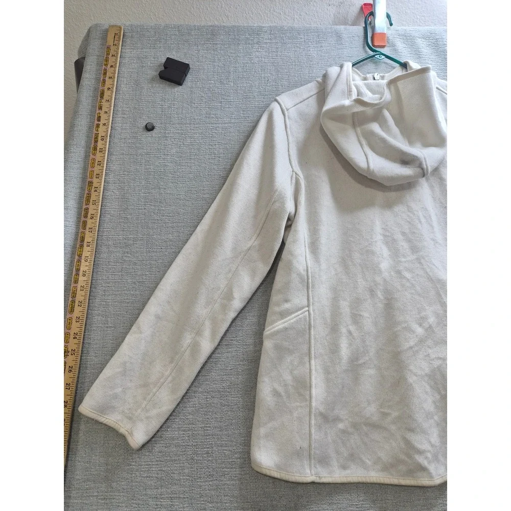 Andrew Marc Fleece Jacket Womens Medium Beige High Low Hem Hooded Full Zip